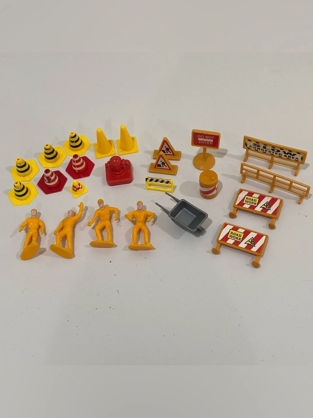 Vintage Lot Of Construction Plastic Toys Workers Roadblocks Cones Signs